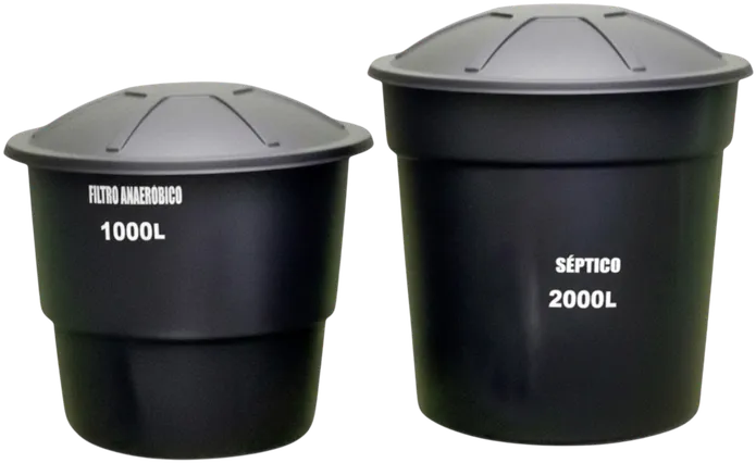 Sistema séptico cónico de 3.000 litros con un tanque séptico de 2.000 litros y un filtro anaerobio de 1.000 litros