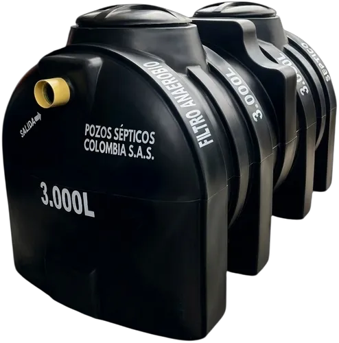 Pozo séptico integrado de 3.000 litros con cámaras de séptico y filtro anaerobio en un tanque negro de una sola pieza